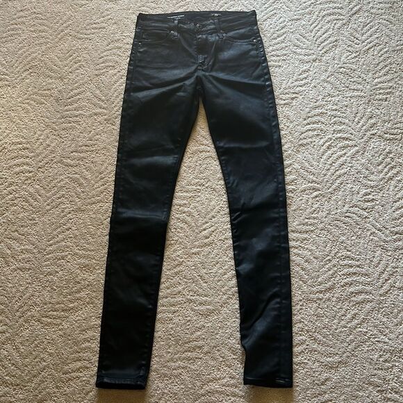 Adriano Goldschmied AG The Farrah Skinny High Rise Black Coated Jeans 25R - Picture 8 of 16